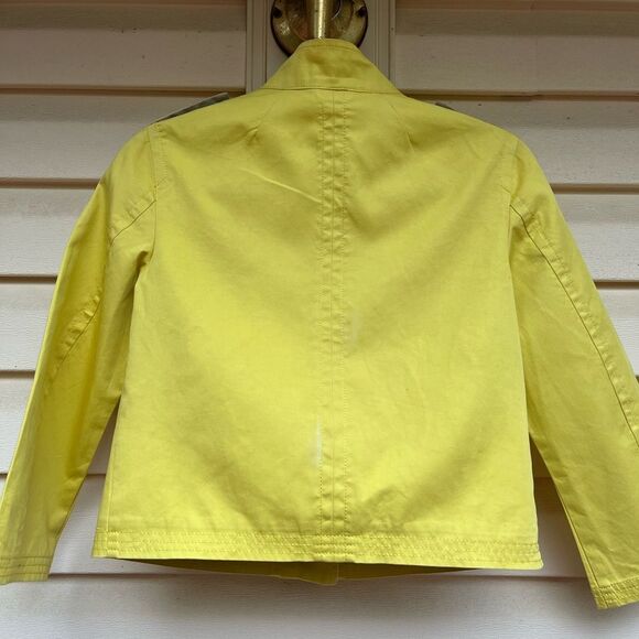 Style Benetton yellow 3/4 sleeve standup collar jacket. Front buttons, lapels, S - Picture 9 of 11